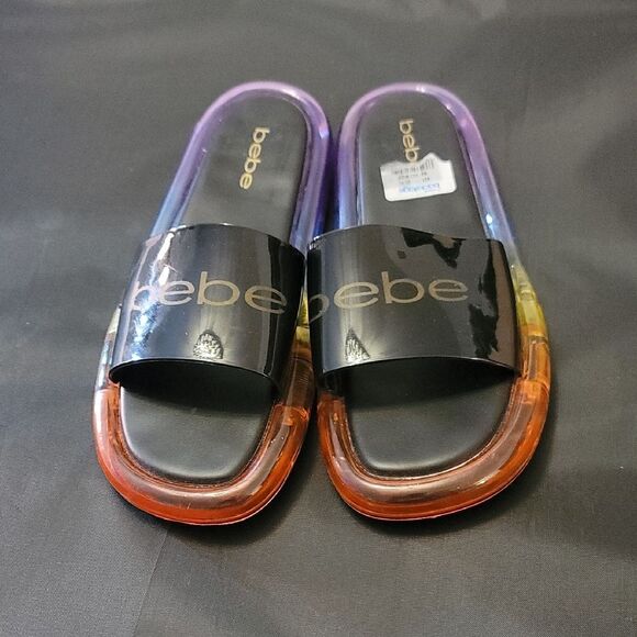 BRAND NEW BEBE MULTICOLOR SLIDE SANDALS - Picture 2 of 14